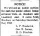 Leonidas Pointer Frederick School House Sale, The Roxboro Courier, 29 November 1916
